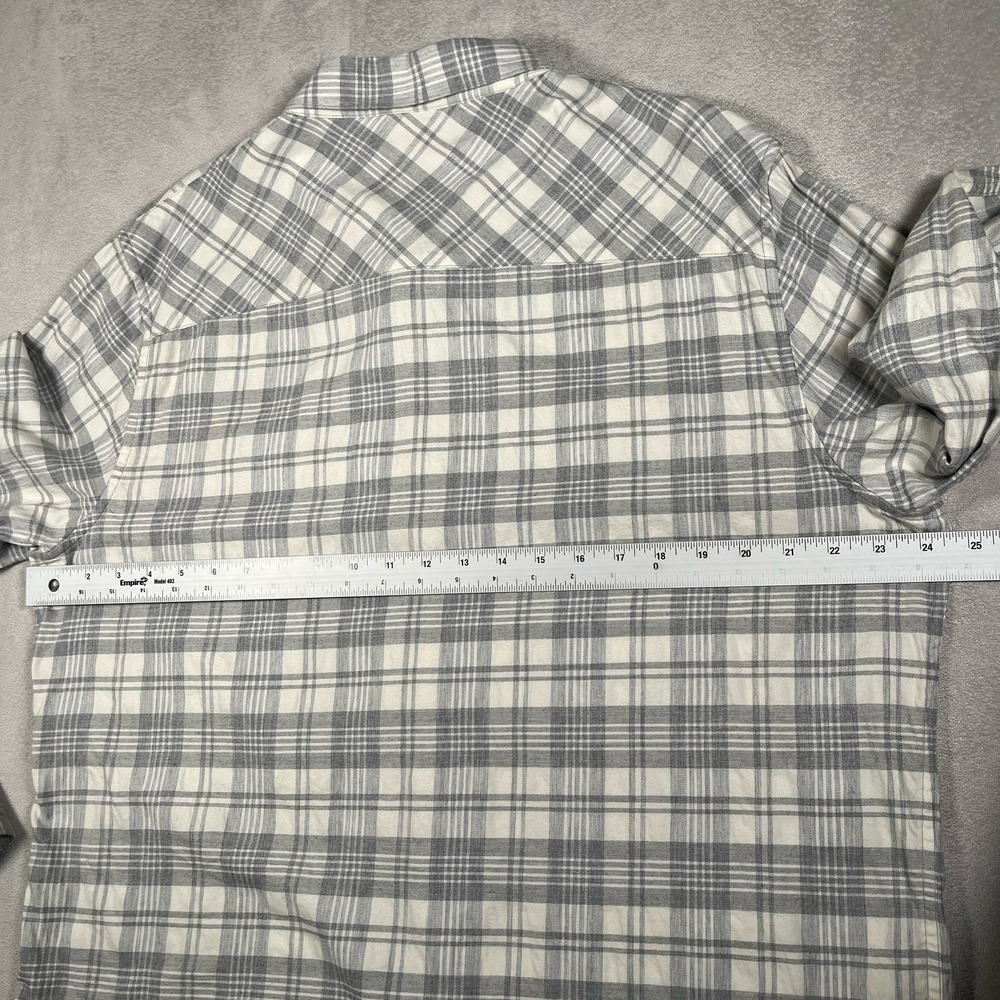 TravisMathew Men XL Plaid Long Sleeve Button Front Shirt Gray White Cotton Blend - Picture 6 of 7